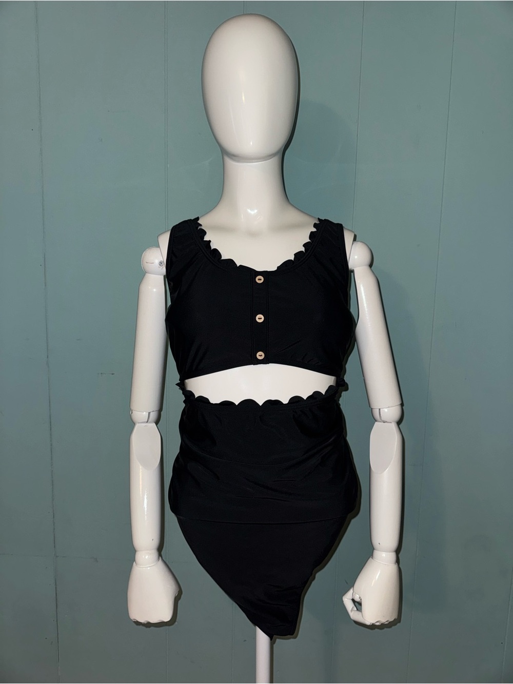 Scalloped Edge Black One-Piece Maternity Bikini